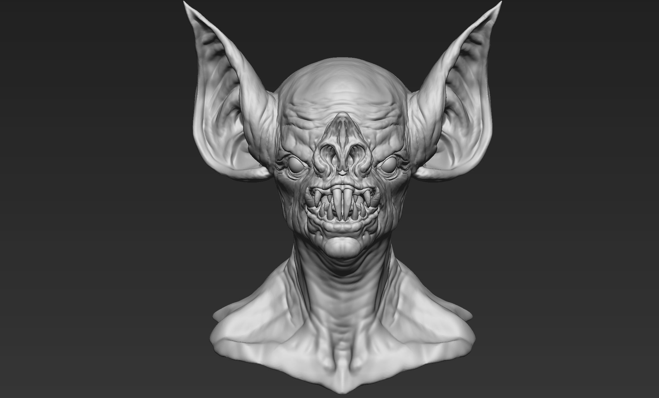 Bat Creature Bust 3D model_7