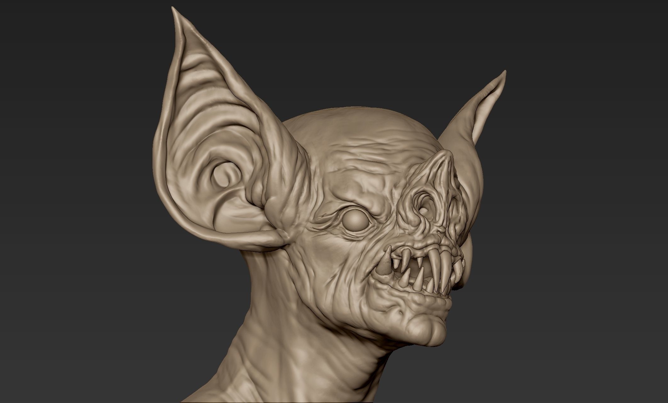 Bat Creature Bust 3D model_11