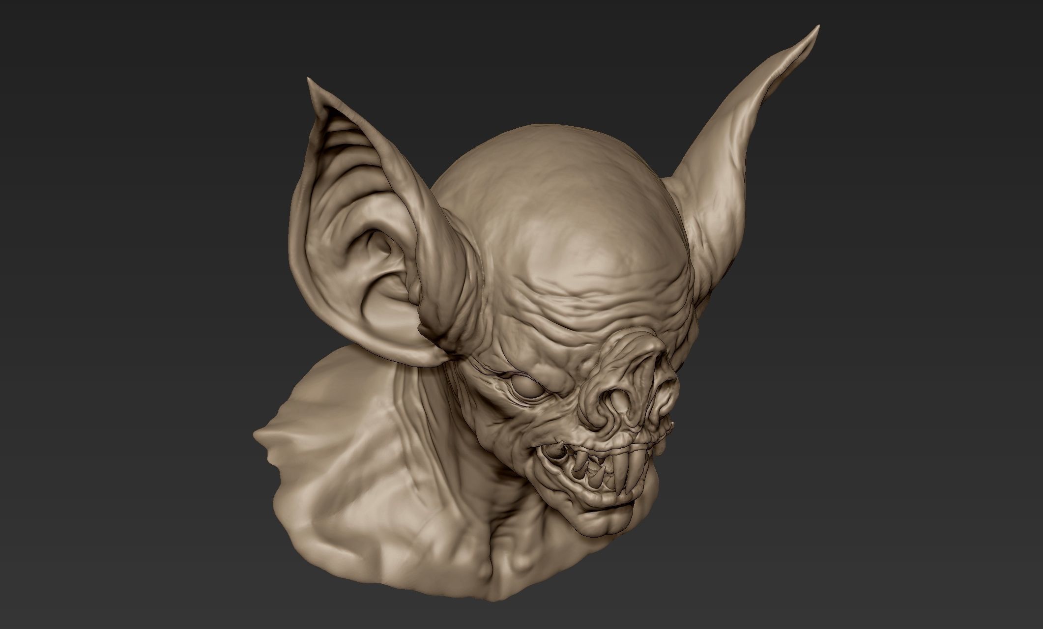 Bat Creature Bust 3D model_10