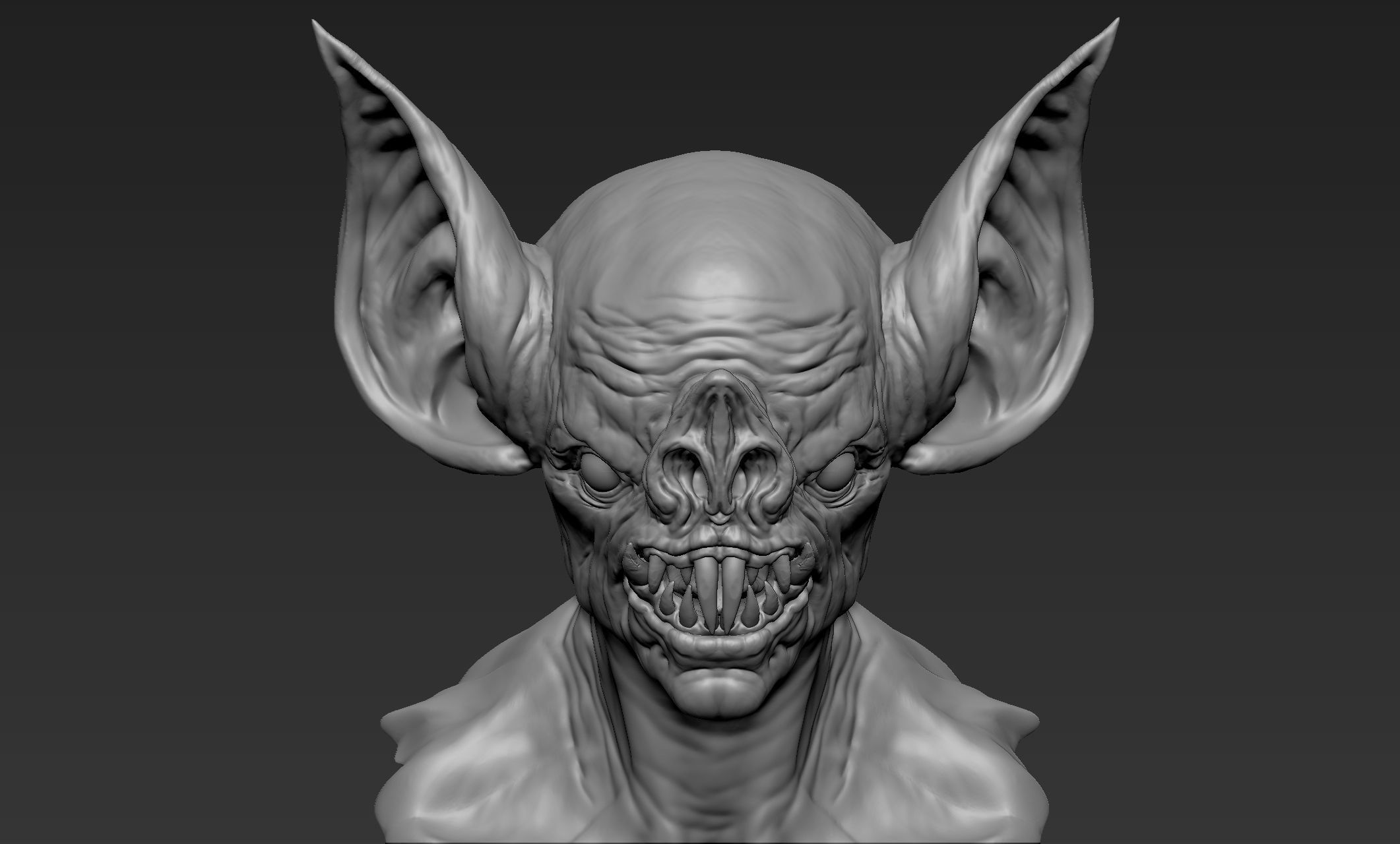 Bat Creature Bust 3D model_6