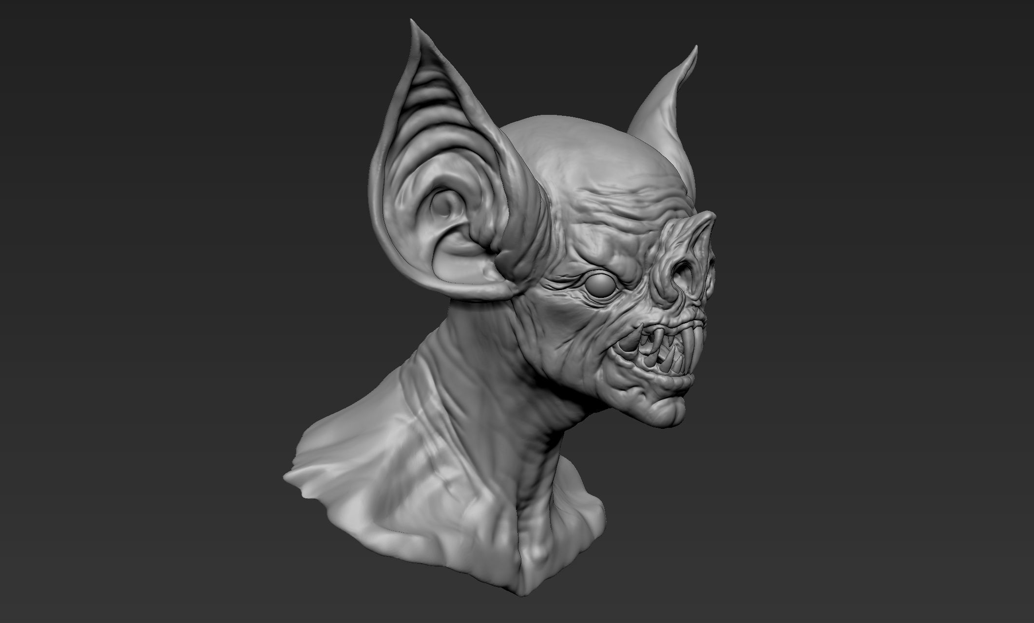 Bat Creature Bust 3D model_3