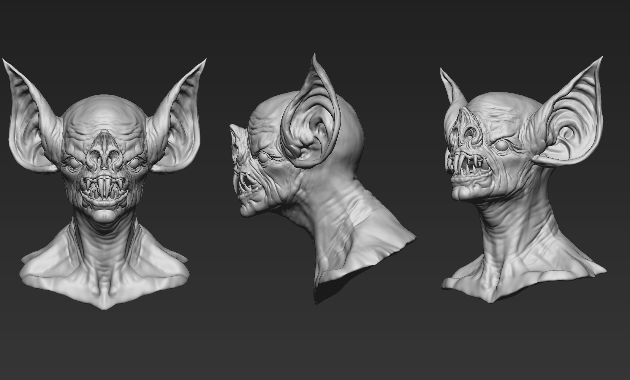 Bat Creature Bust 3D model_8