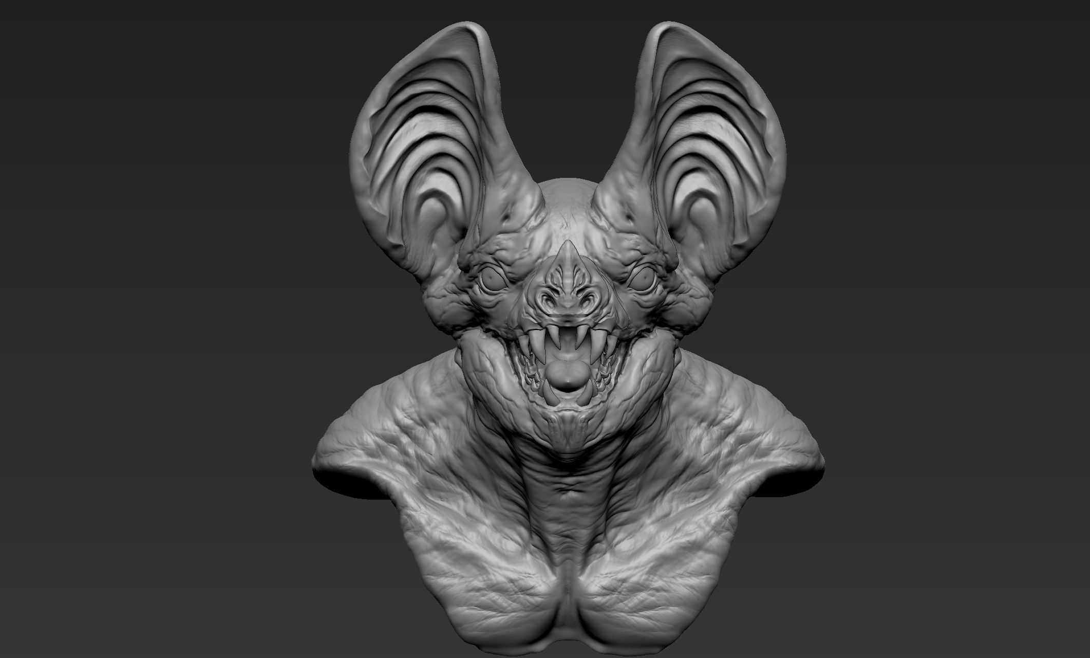 Bat Creature Bust 2 3D model_2