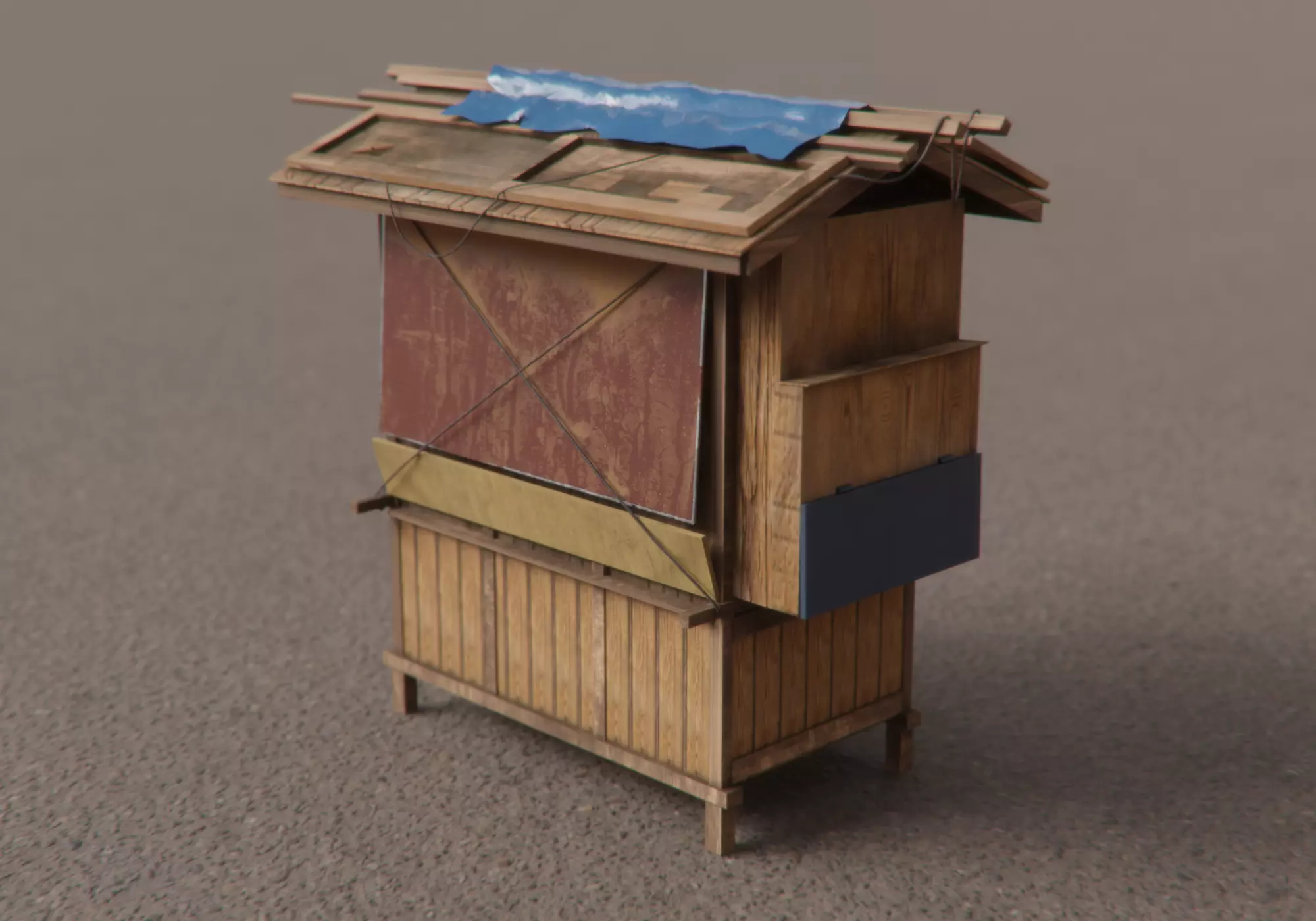 japanese closed food cart Low-poly 3D model_0
