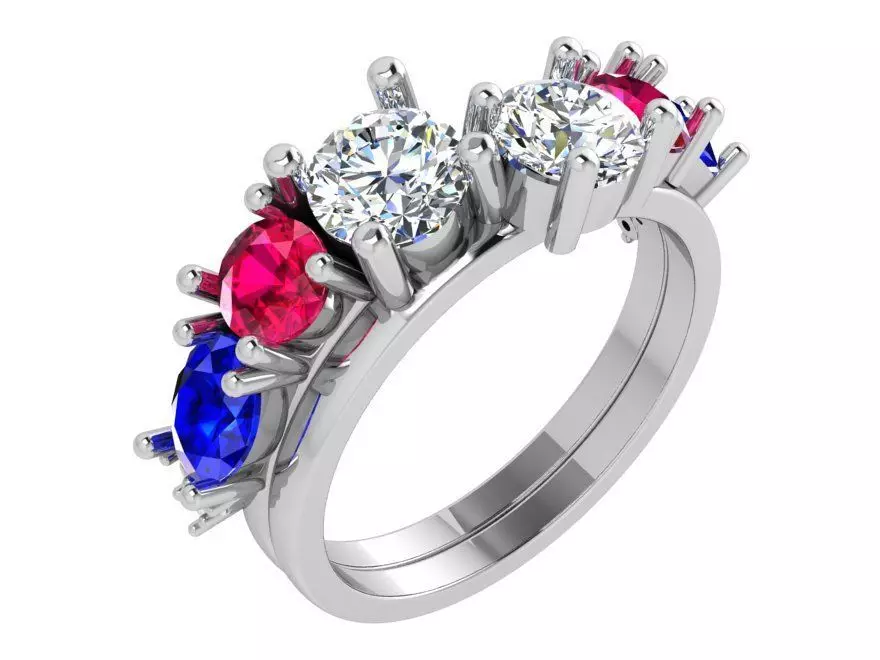 Colorful chain style diamond ring 3481 3D print model 3D print model_0