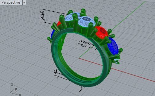 Colorful chain style diamond ring 3481 3D print model 3D print model_7