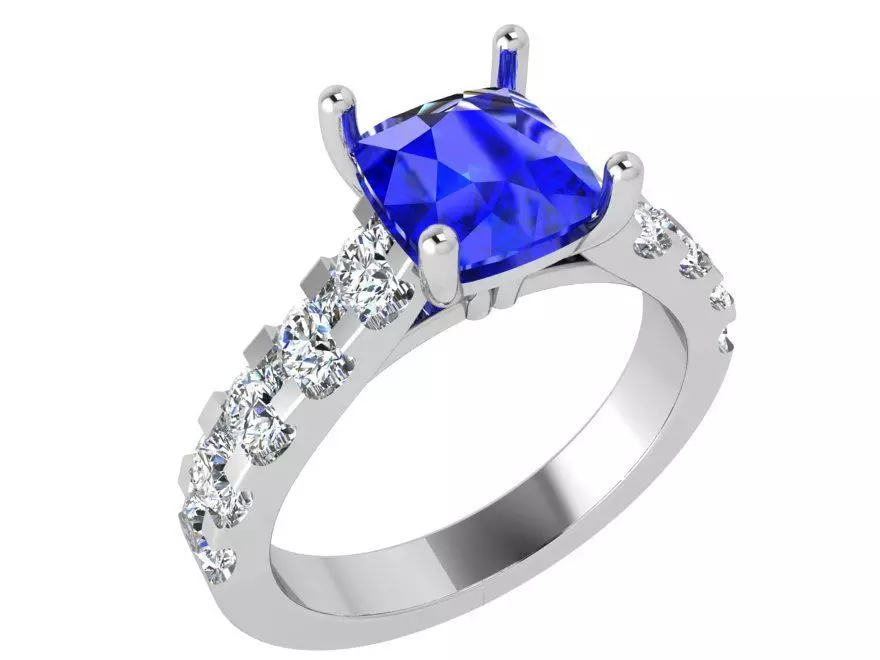 Cushion Cluster Sapphire Ring 3484 3D print model 3D print model_0