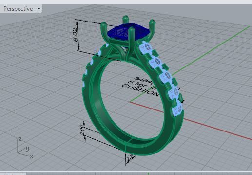 Cushion Cluster Sapphire Ring 3484 3D print model 3D print model_7