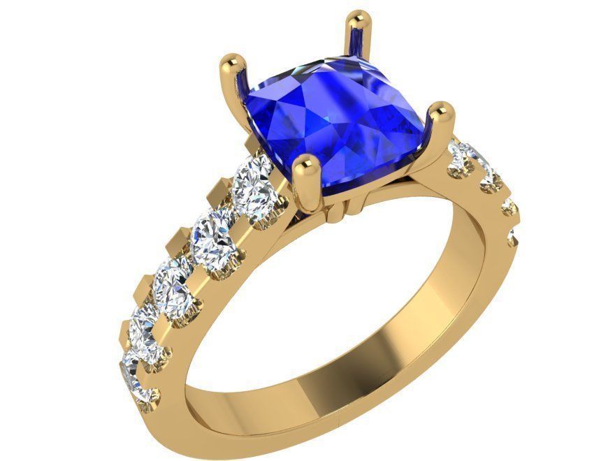 Cushion Cluster Sapphire Ring 3484 3D print model 3D print model_1