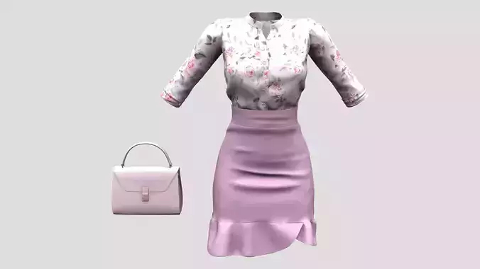 Korean Style Mini Skirt Tucked In Shirt Handbag Outfit