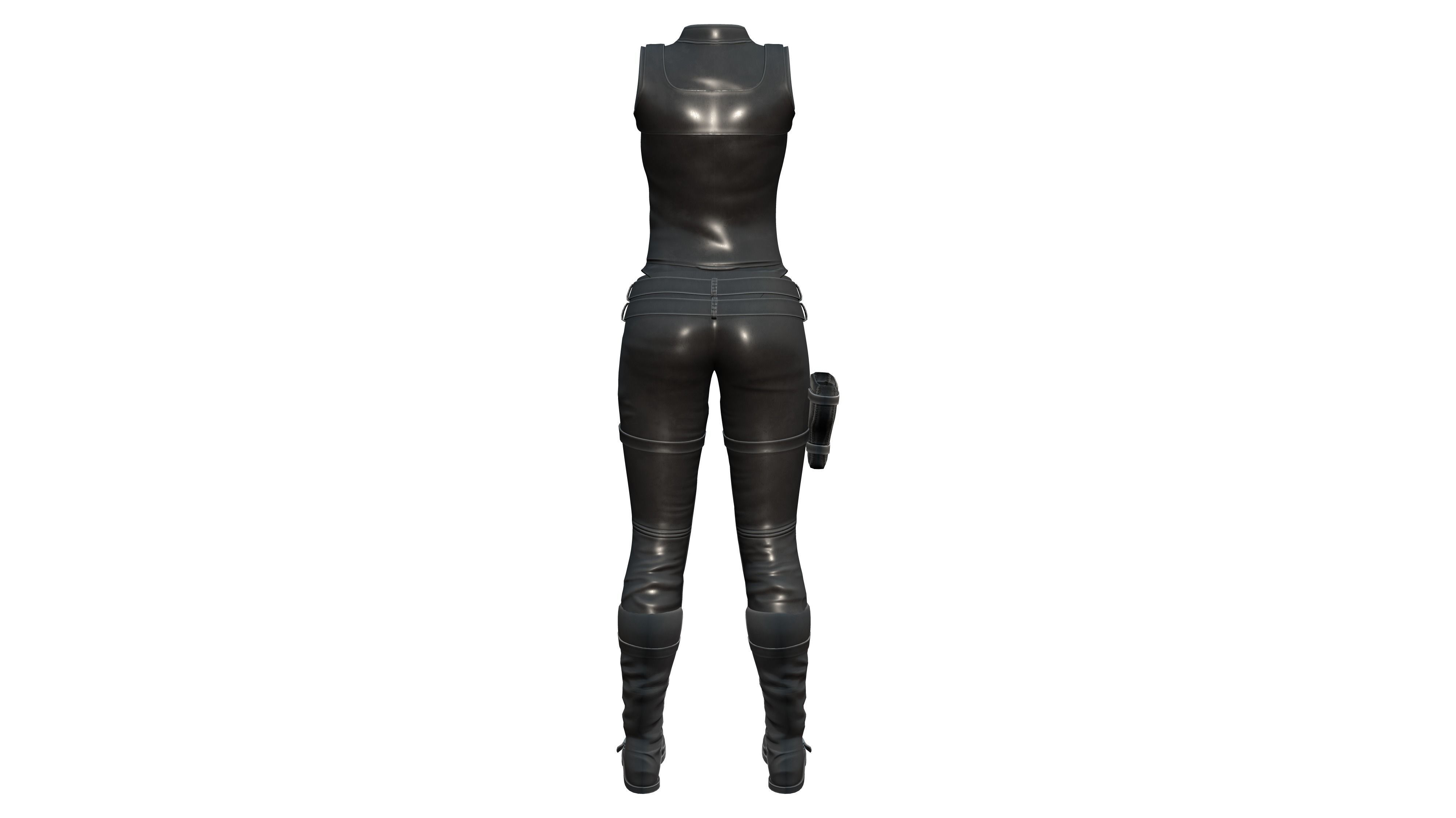 Black Leather Combat Rider Outfit Low-poly 3D model_7
