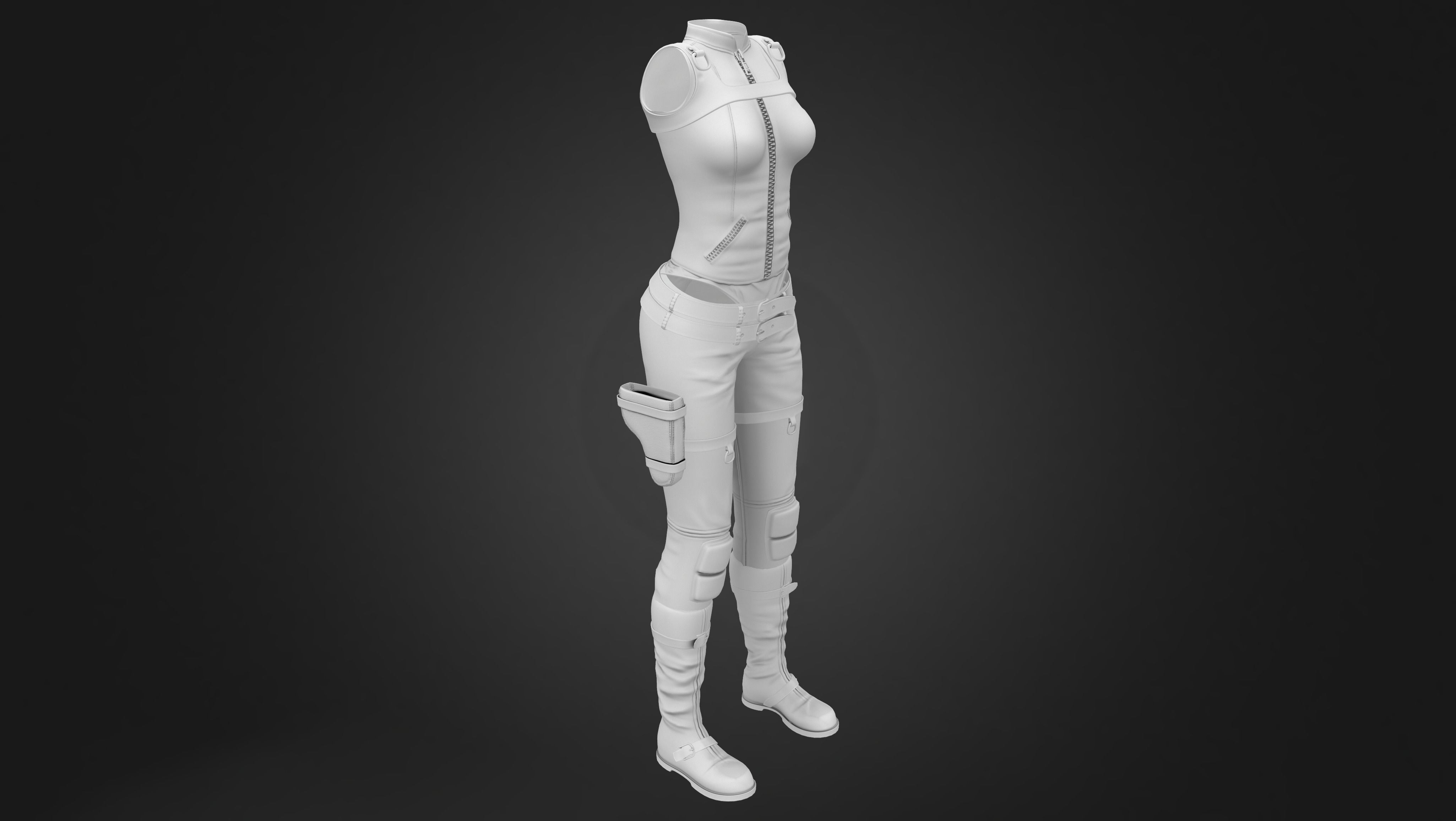 Black Leather Combat Rider Outfit Low-poly 3D model_10