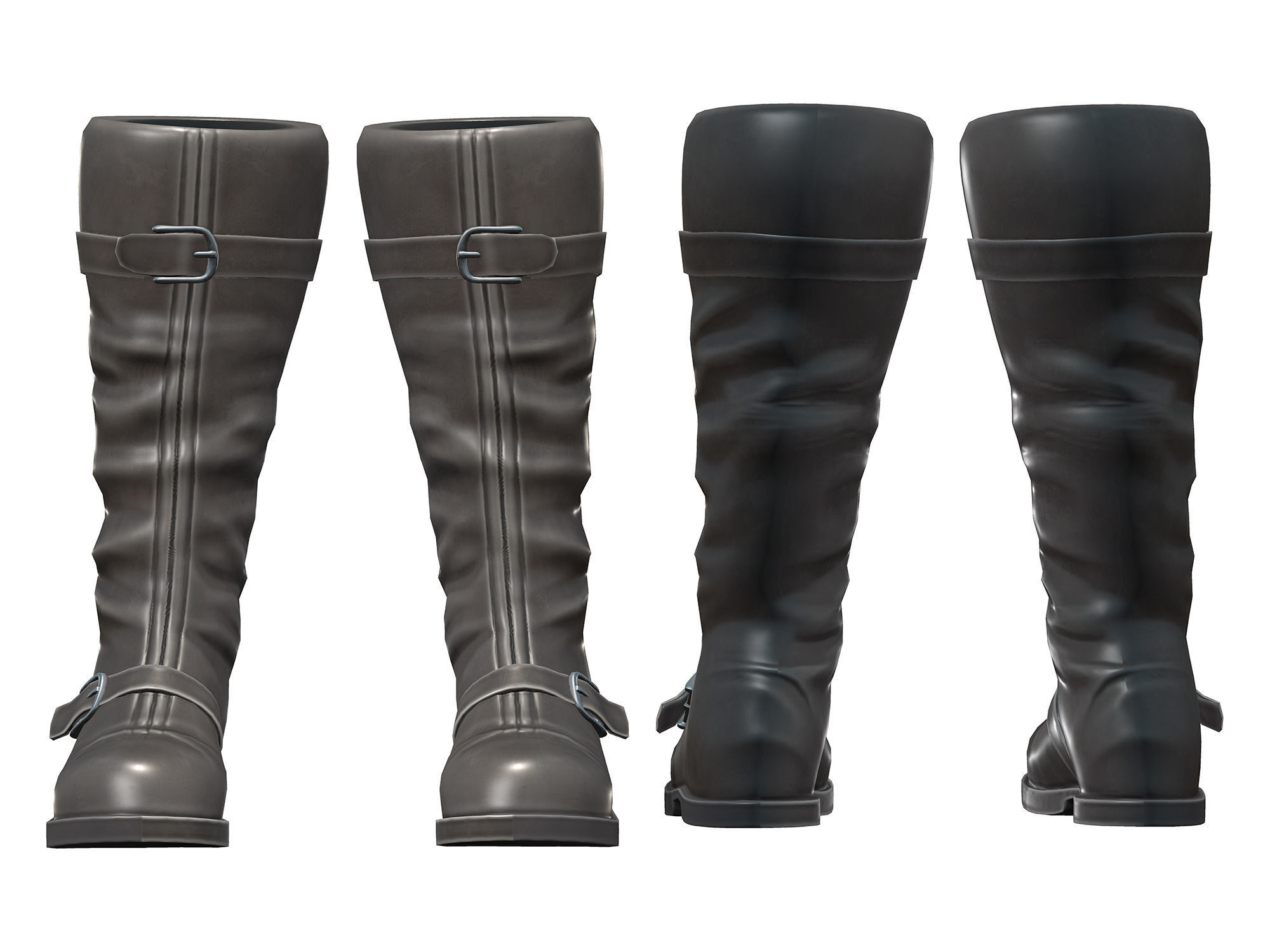 Black Leather Combat Rider Outfit Low-poly 3D model_4