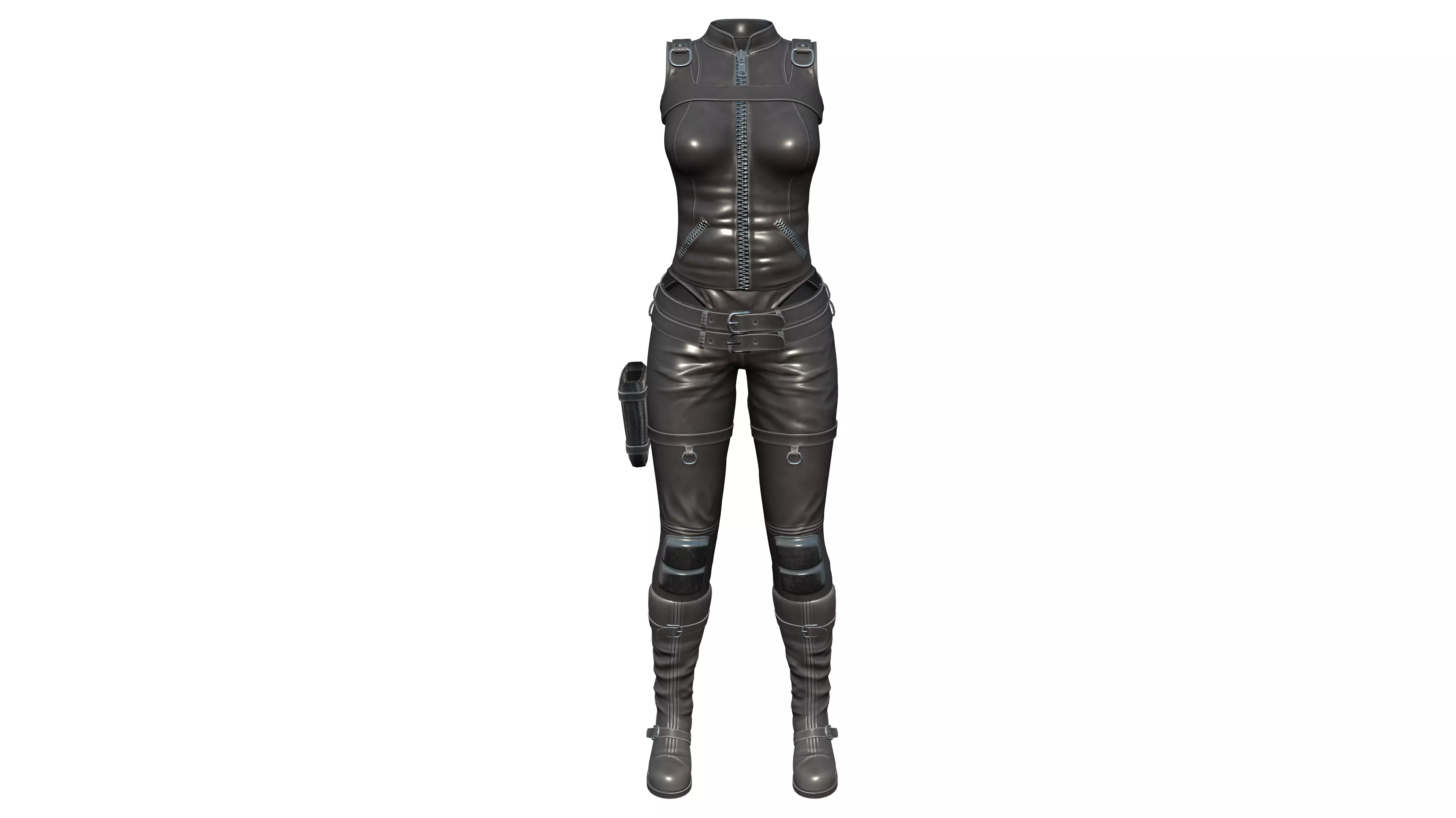 Black Leather Combat Rider Outfit Low-poly 3D model_0
