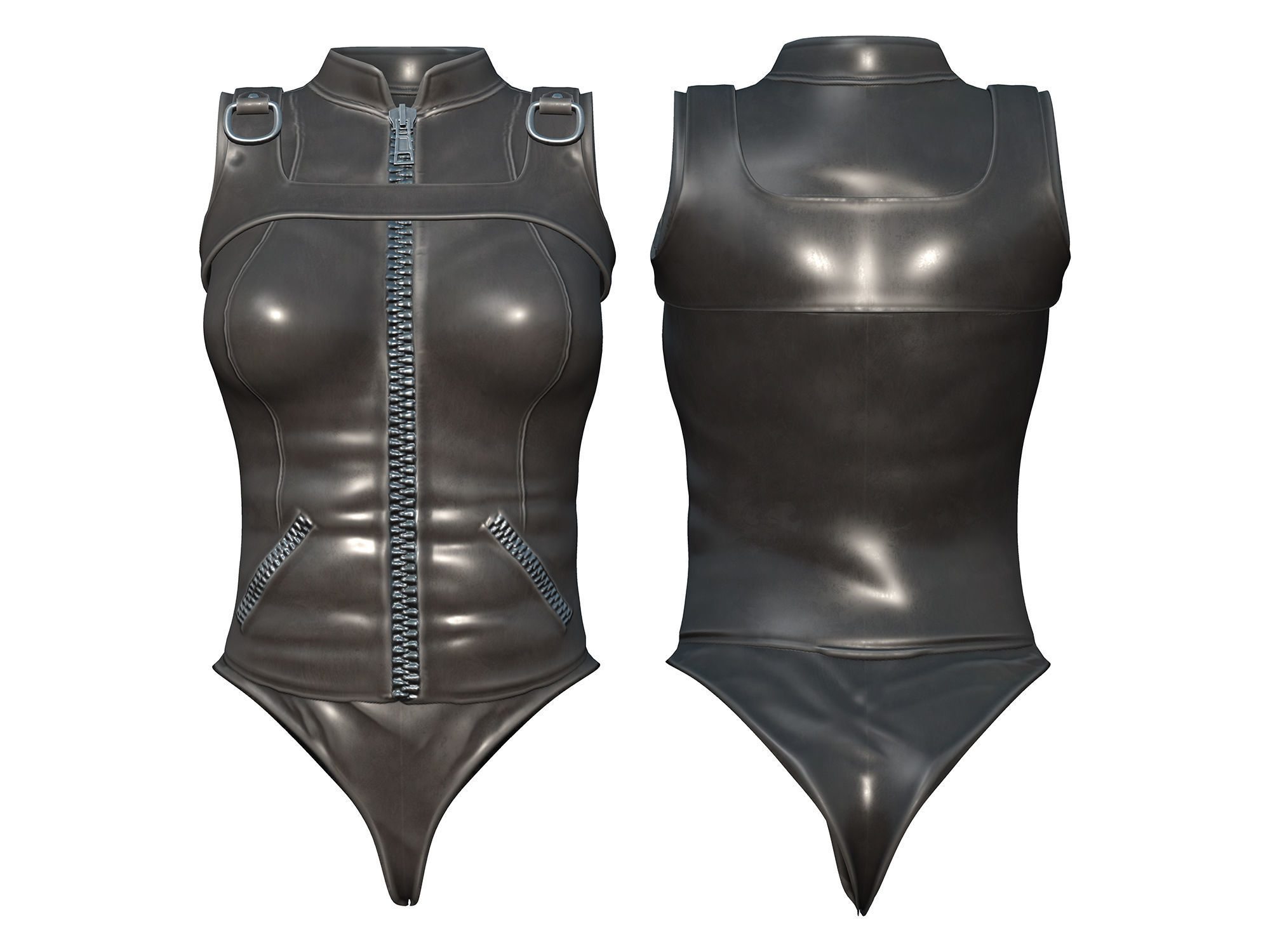 Black Leather Combat Rider Outfit Low-poly 3D model_2