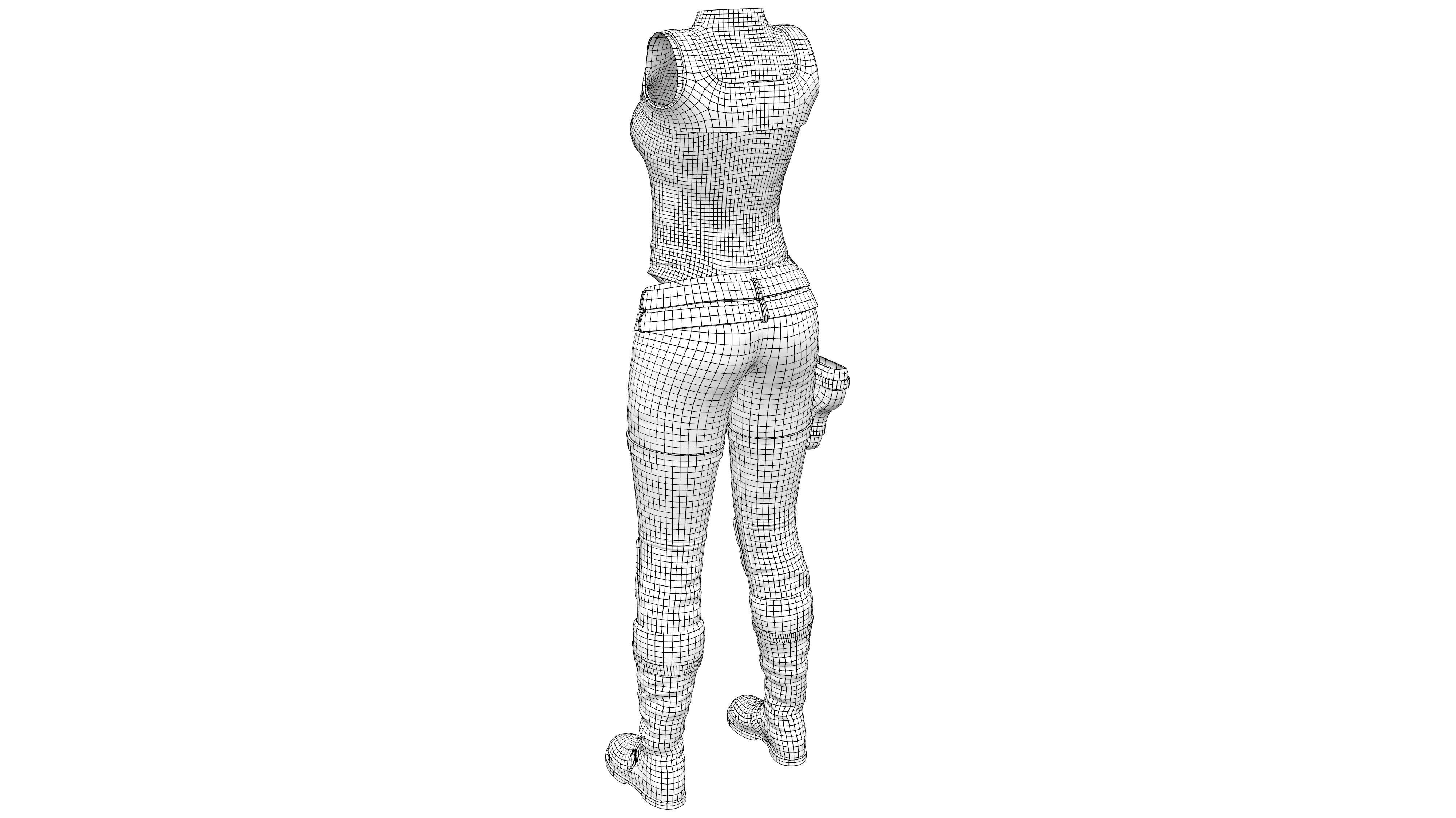 Black Leather Combat Rider Outfit Low-poly 3D model_9