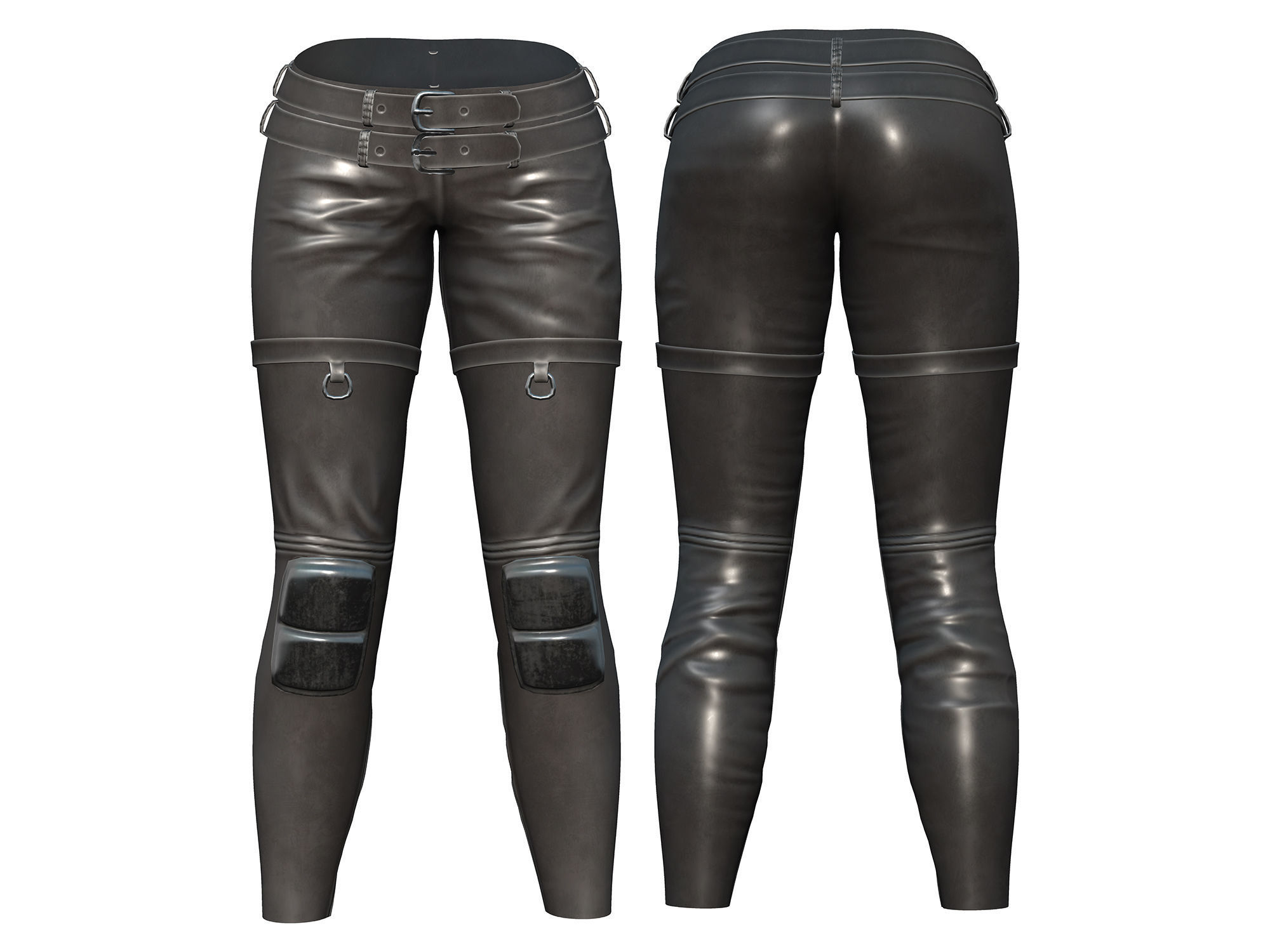 Black Leather Combat Rider Outfit Low-poly 3D model_3