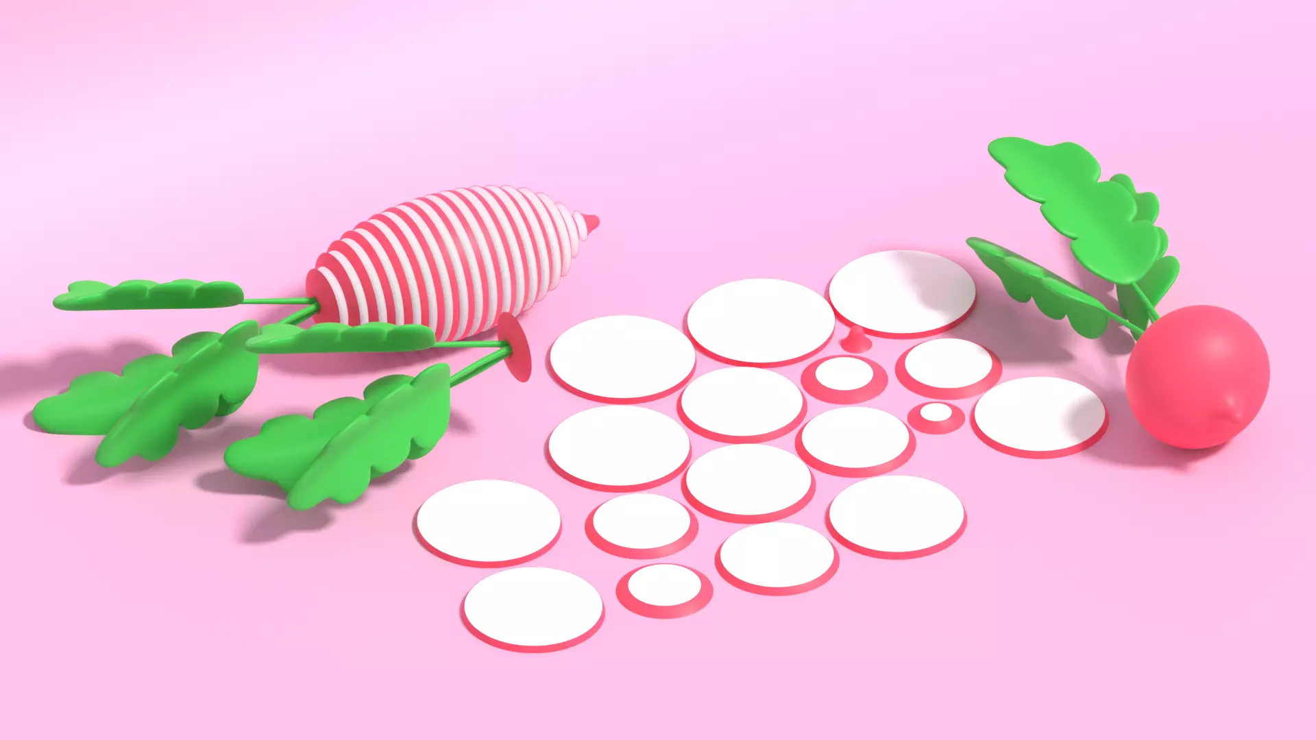 Cartoon Red Radish and Slice 3D model