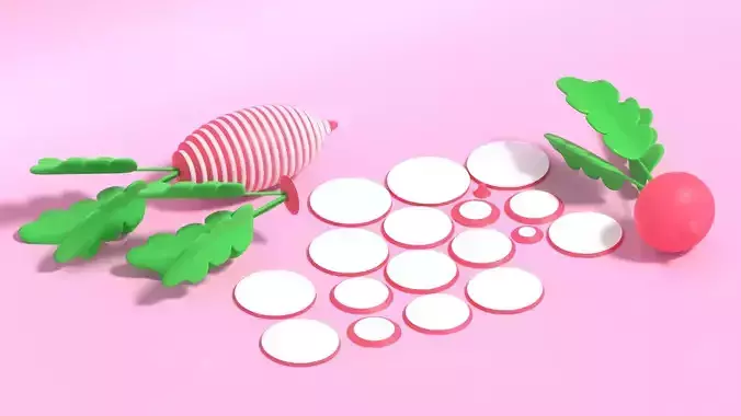 Cartoon Red Radish and Slice