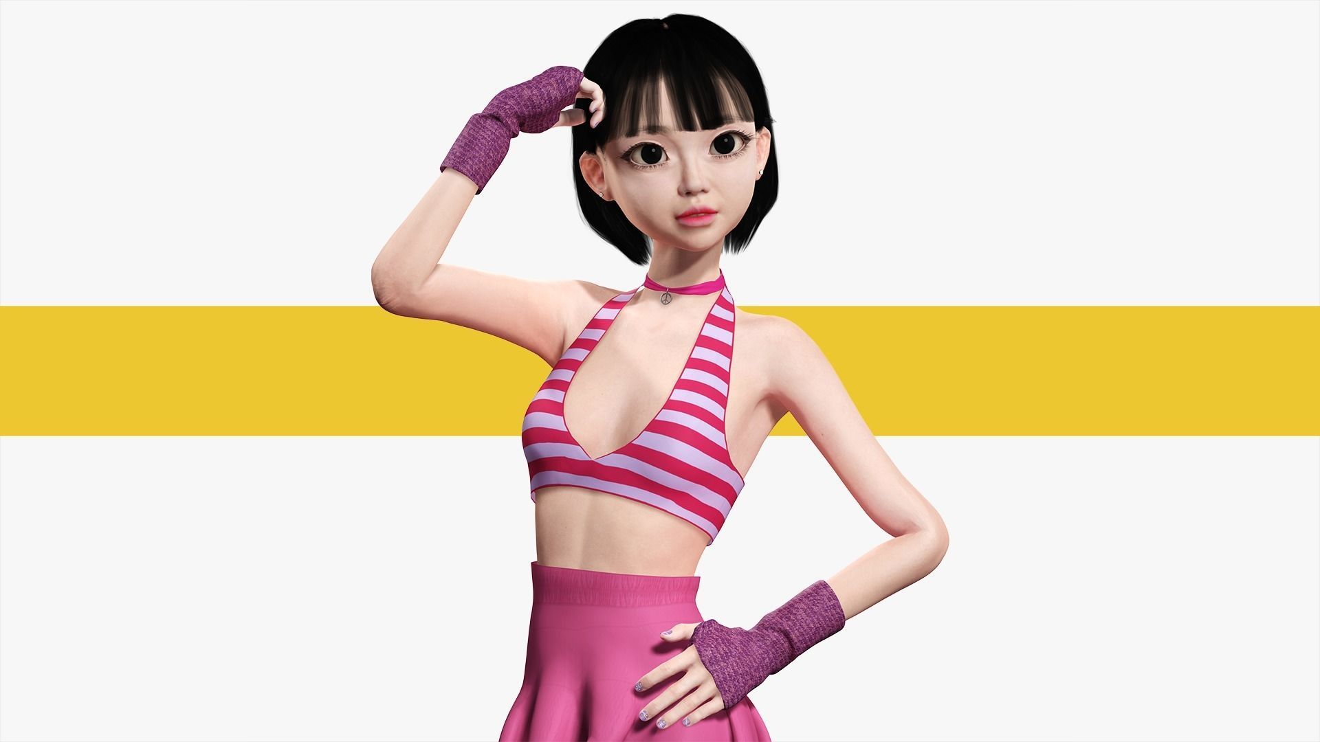 Naked girl Asian Woman RealTime japanese korean Female 3D Low-poly 3D model_26