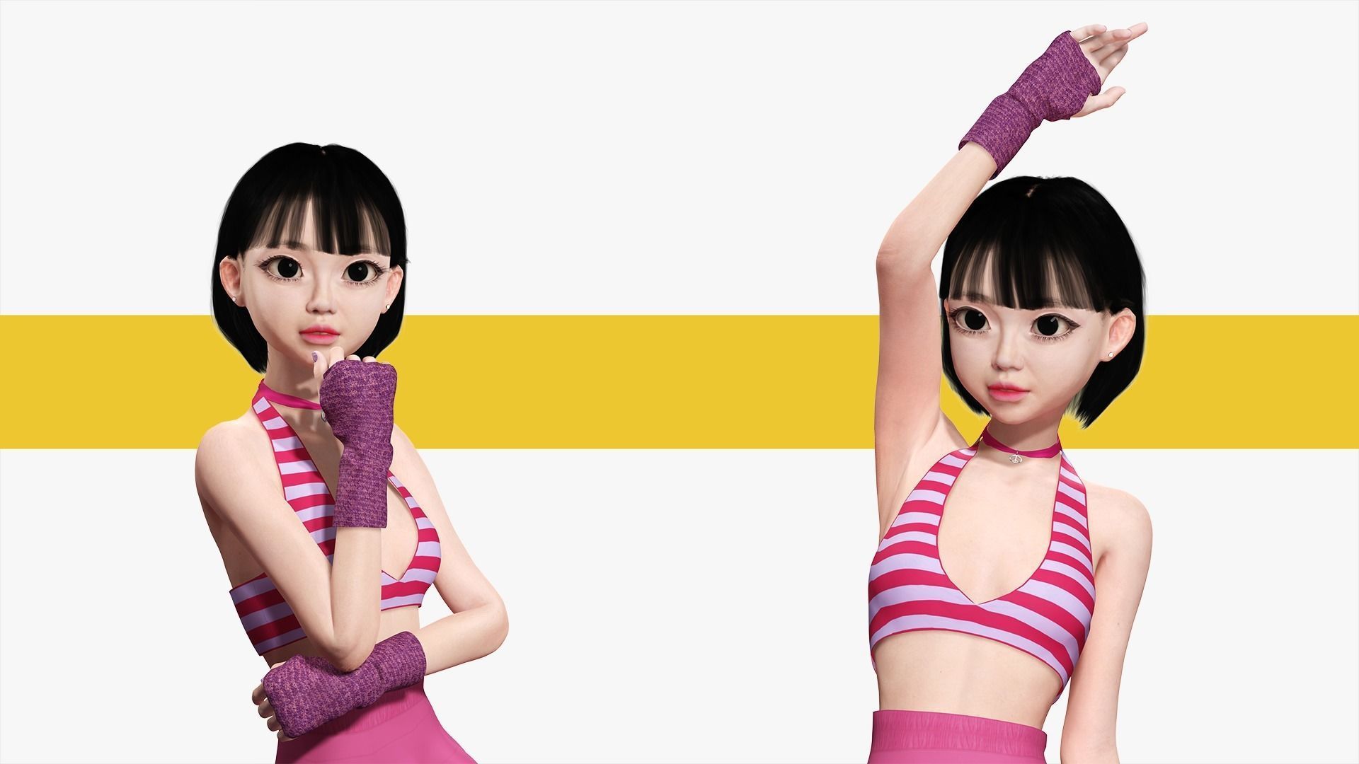 Naked girl Asian Woman RealTime japanese korean Female 3D Low-poly 3D model_25