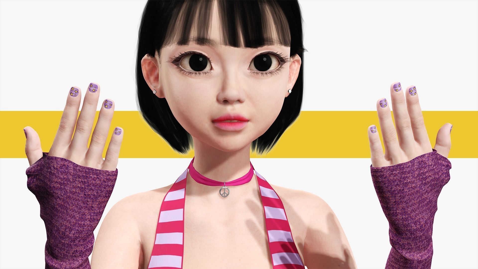 Naked girl Asian Woman RealTime japanese korean Female 3D Low-poly 3D model_8