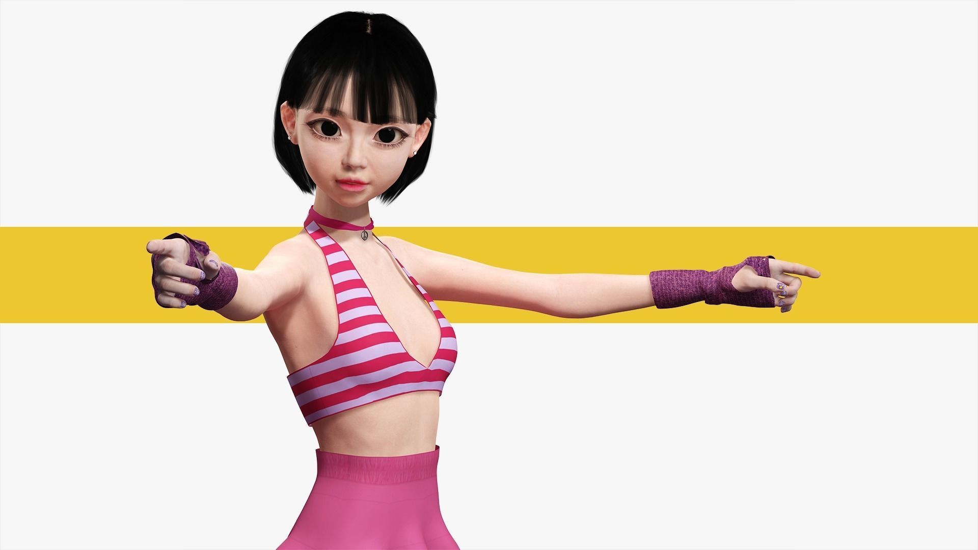 Naked girl Asian Woman RealTime japanese korean Female 3D Low-poly 3D model_23