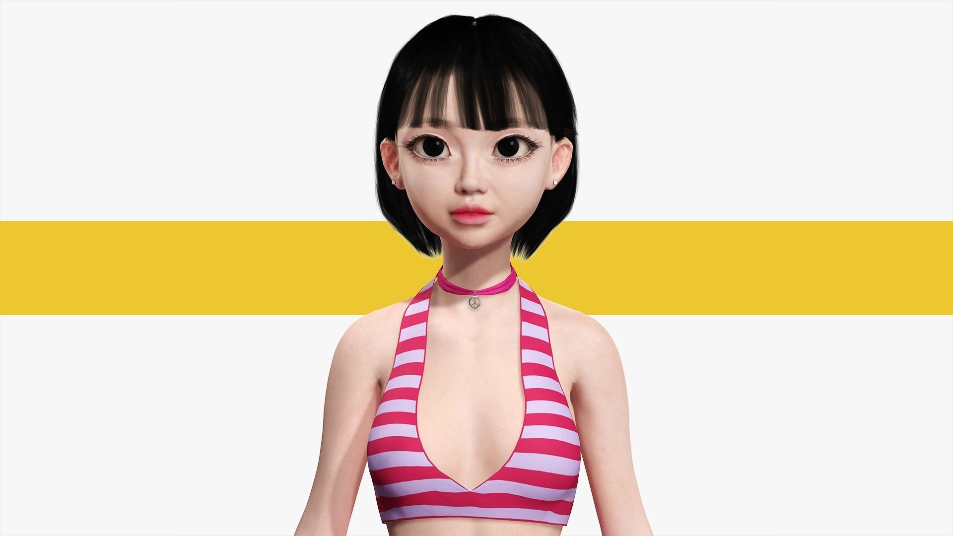 Naked girl Asian Woman RealTime japanese korean Female 3D Low-poly 3D model_29