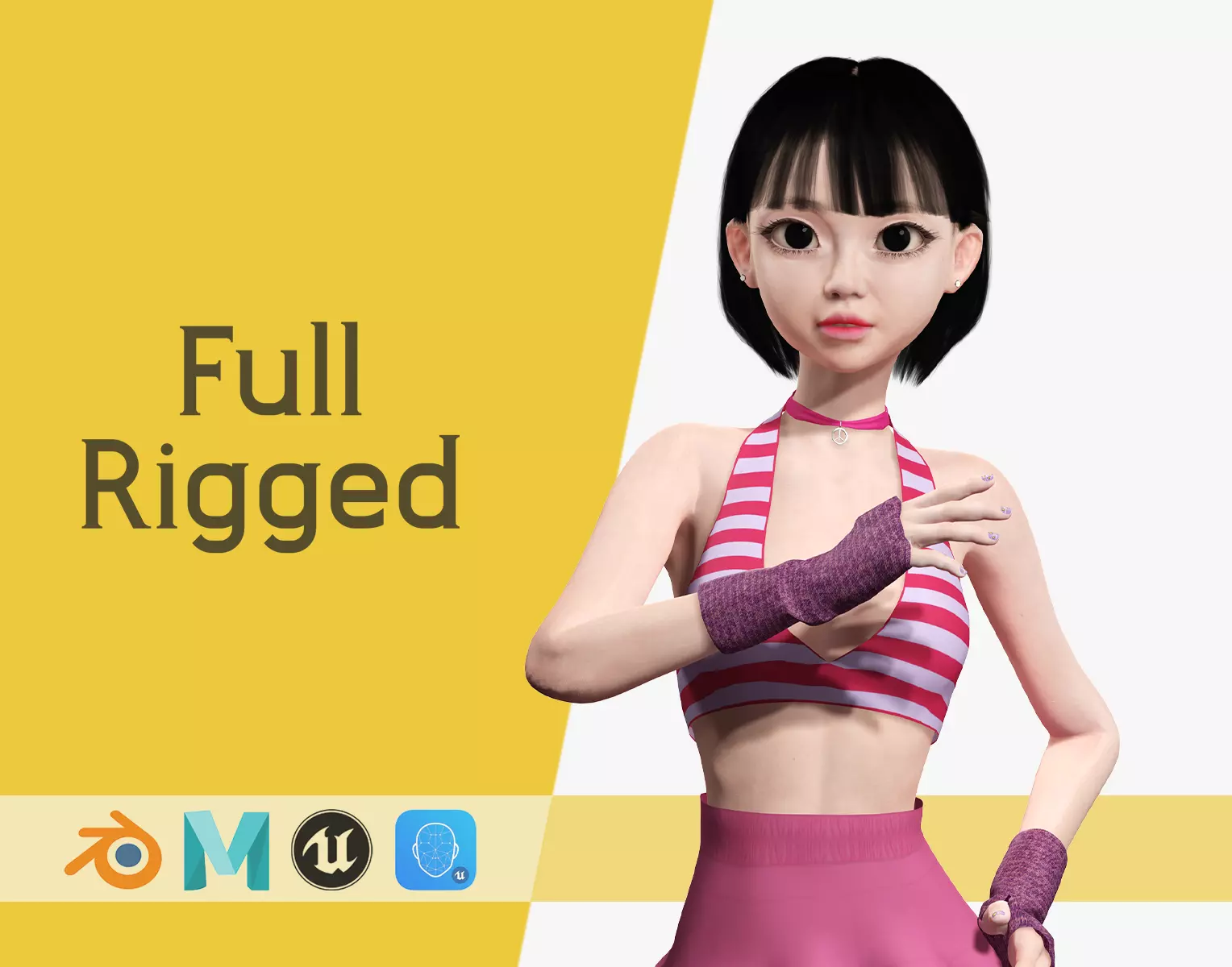 Naked girl Asian Woman RealTime japanese korean Female 3D Low-poly 3D model_0