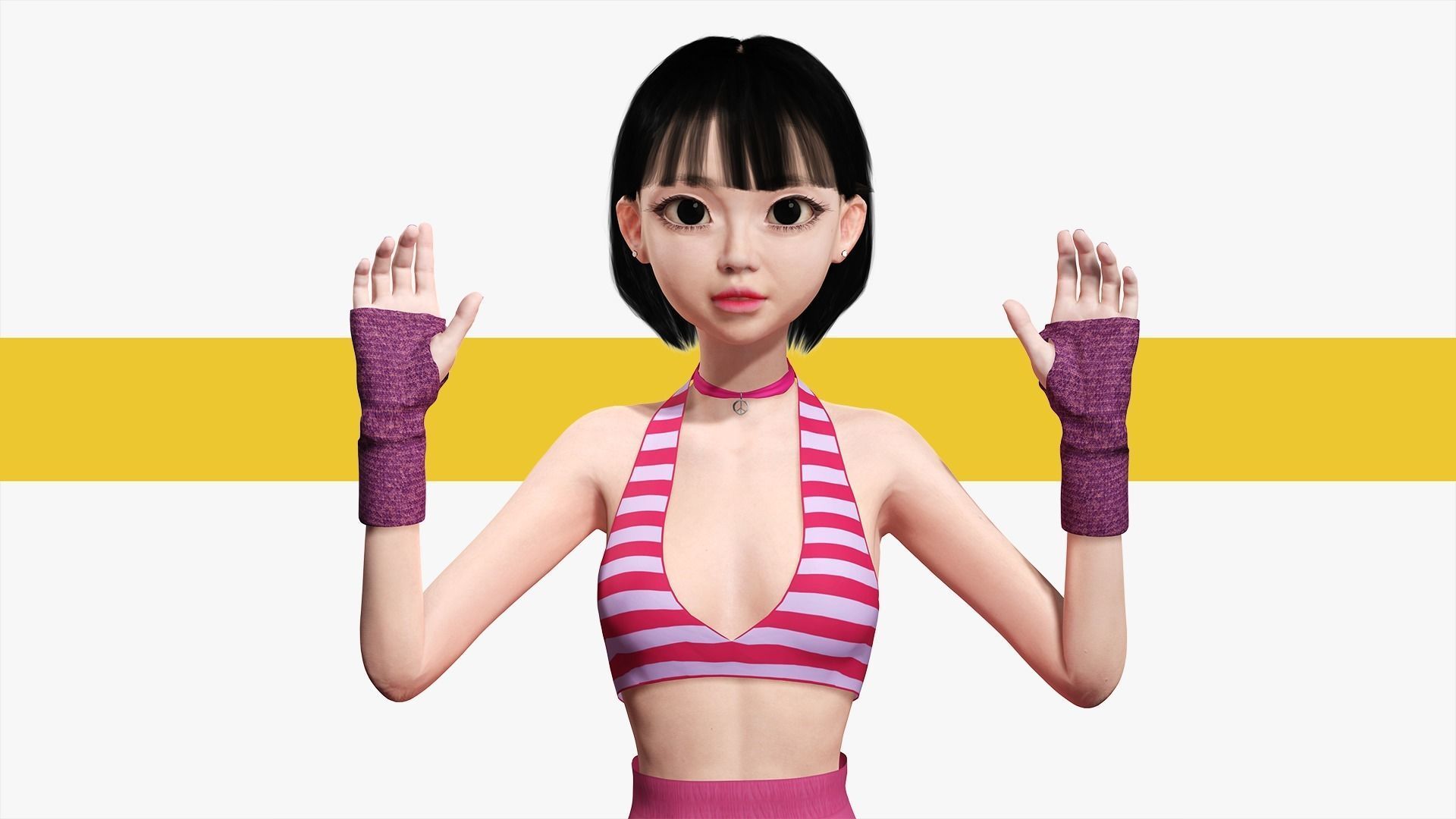 Naked girl Asian Woman RealTime japanese korean Female 3D Low-poly 3D model_24