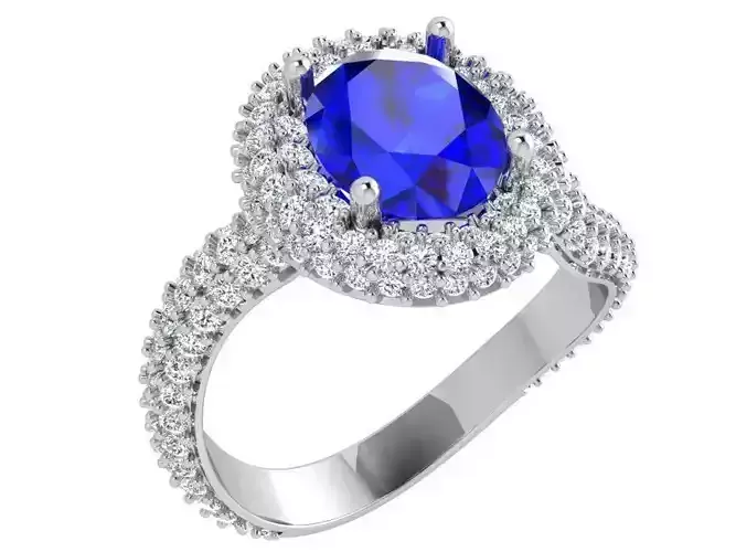 Oval blue stone diamond ring 3495 3D print model 