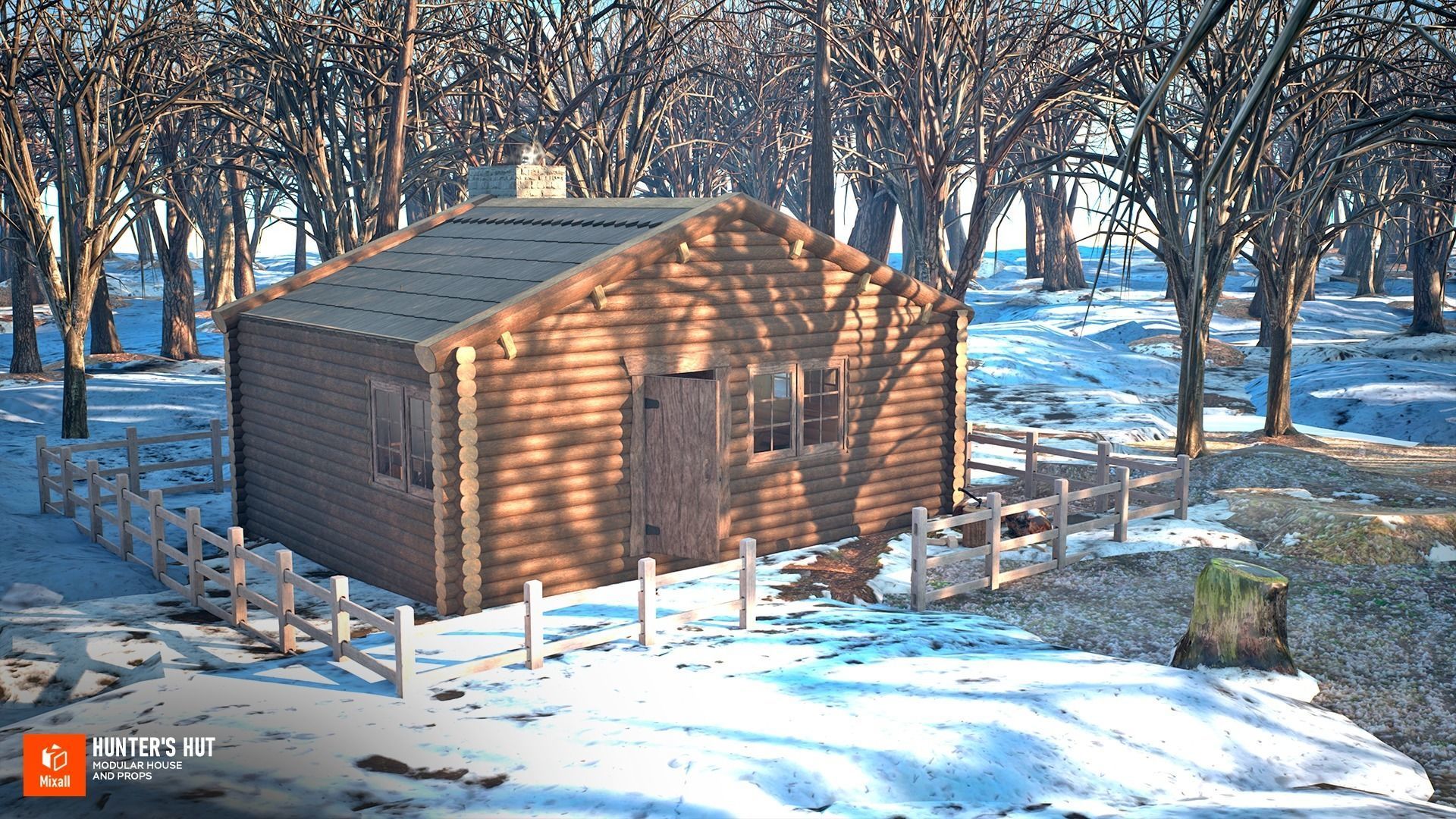 Hunters hut - modular house and props 3D model_1