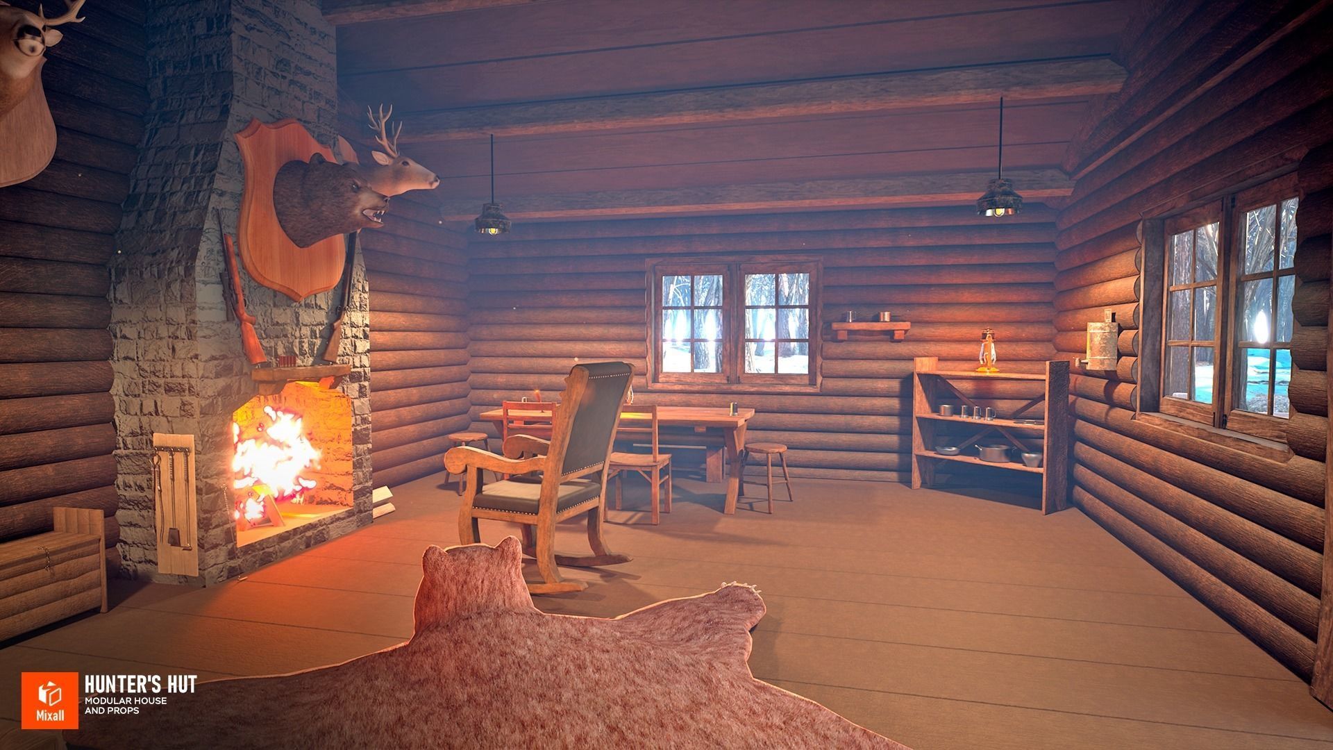 Hunters hut - modular house and props 3D model_16