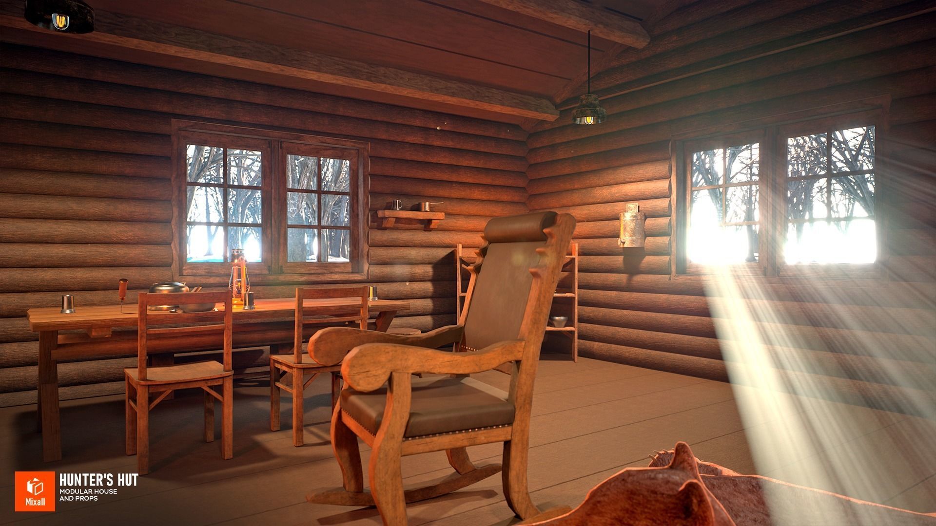 Hunters hut - modular house and props 3D model_9