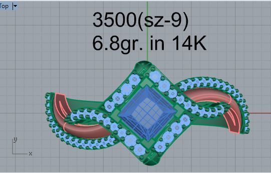 Triangle diamond ring 3500 3D print model 3D print model_4