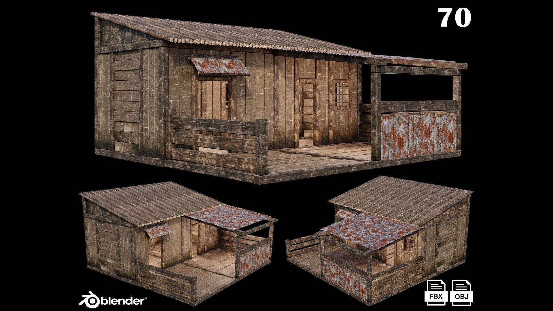 Medieval Houses Pack 66-67-68-69-70 - 4K Textures Game Ready Low-poly 3D model_5