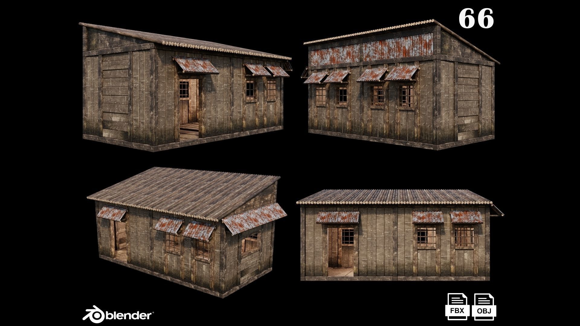 Medieval Houses Pack 66-67-68-69-70 - 4K Textures Game Ready Low-poly 3D model_1
