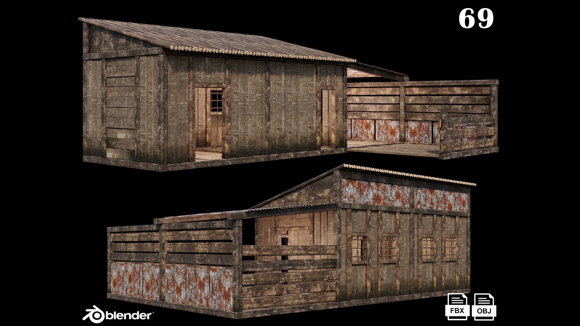 Medieval Houses Pack 66-67-68-69-70 - 4K Textures Game Ready Low-poly 3D model_4