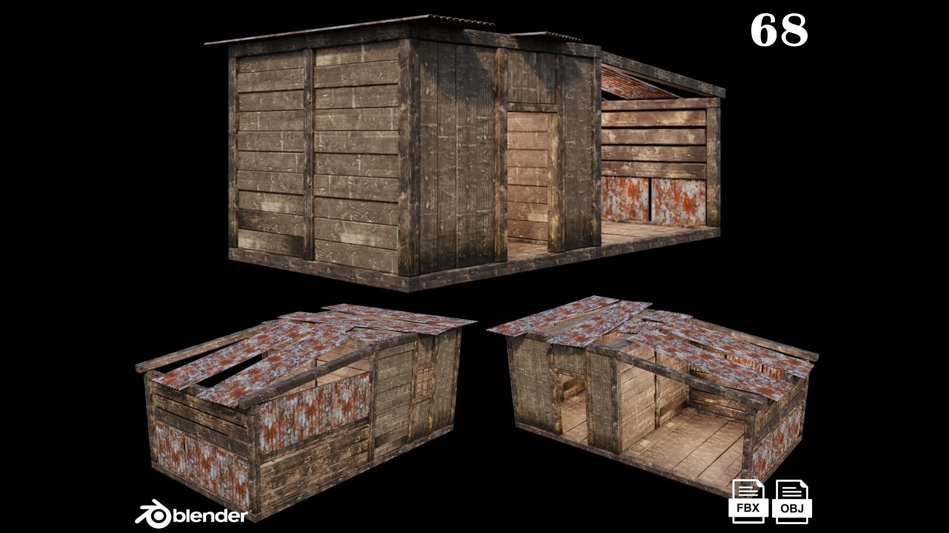 Medieval Houses Pack 66-67-68-69-70 - 4K Textures Game Ready Low-poly 3D model_3