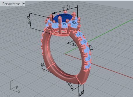 Blue stone diamond ring 3501 3D print model 3D print model_7