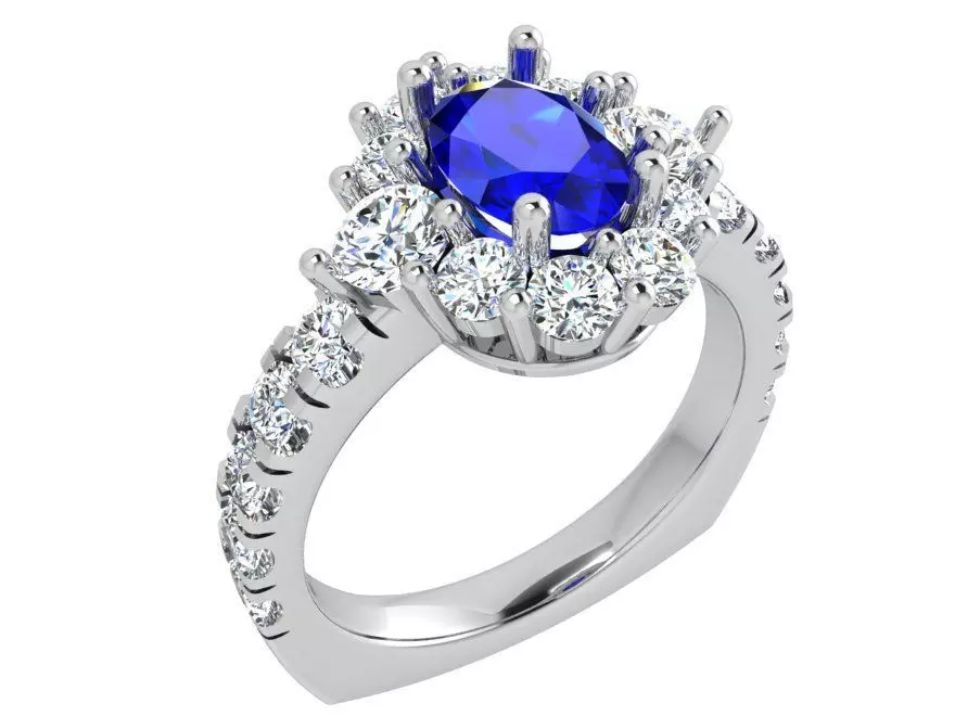 Blue stone diamond ring 3501 3D print model 3D print model_0