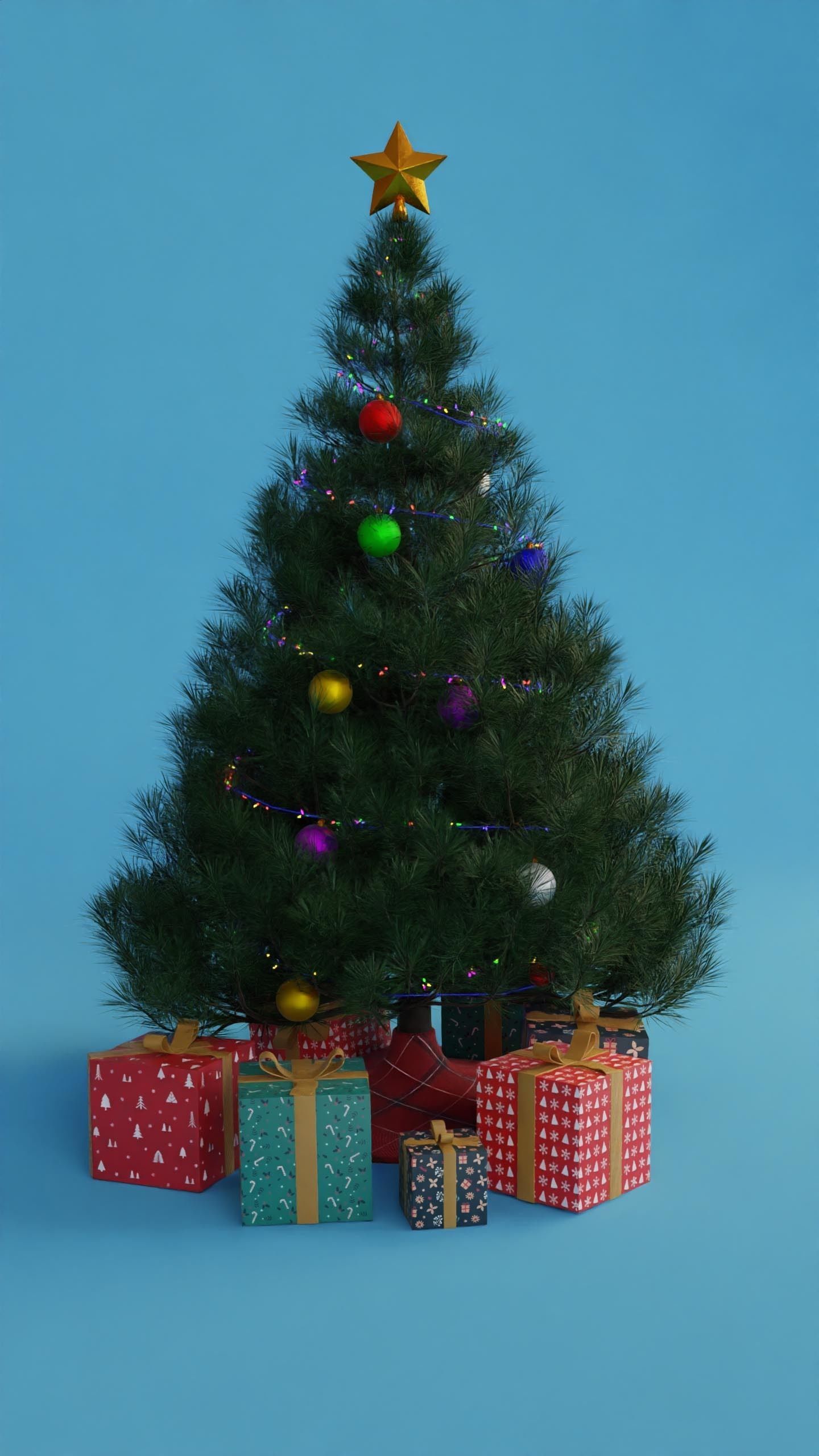 Christmas tree scene with ornaments and presents 3D model_1