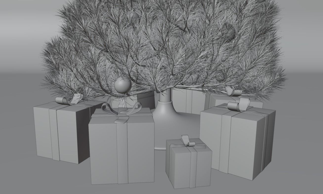 Christmas tree scene with ornaments and presents 3D model_2