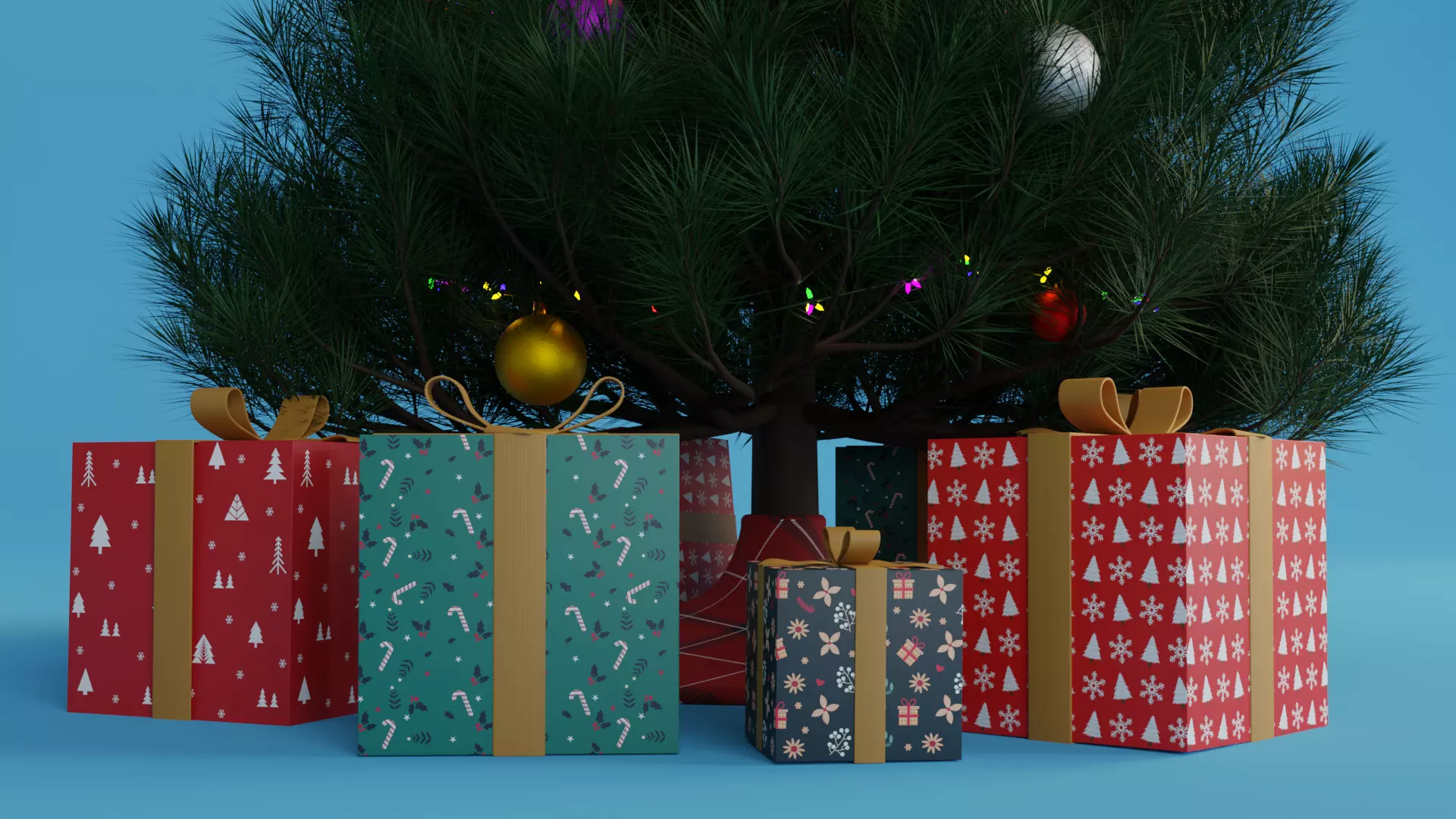 Christmas tree scene with ornaments and presents 3D model_0