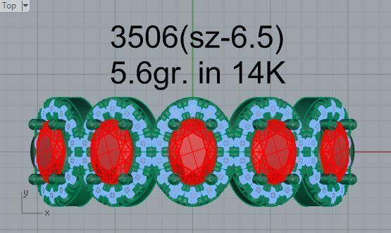 5 Red -stone oval diamond ring 3506 3D print model 3D print model_4