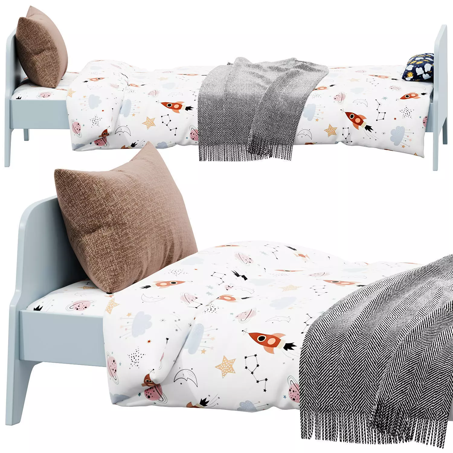 Retro Style Single Bed Free 3D model