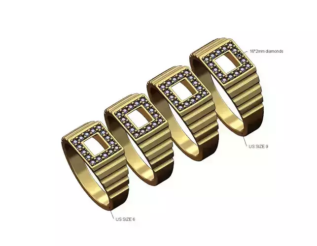 Undulated square diamond open top ring US sizes 6to9