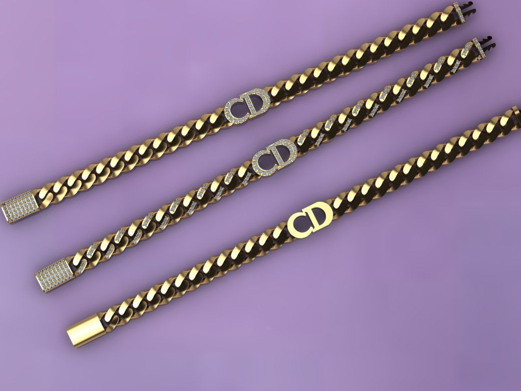 7MM Fusion Cuban Link Chain Bracelet  CD DIOR 3D print model_2
