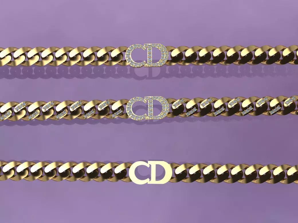 7MM Fusion Cuban Link Chain Bracelet  CD DIOR 3D print model_0