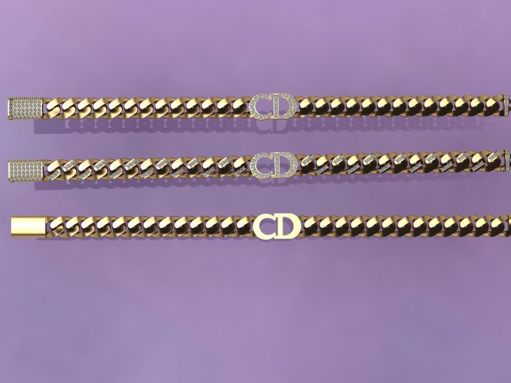 7MM Fusion Cuban Link Chain Bracelet  CD DIOR 3D print model_1